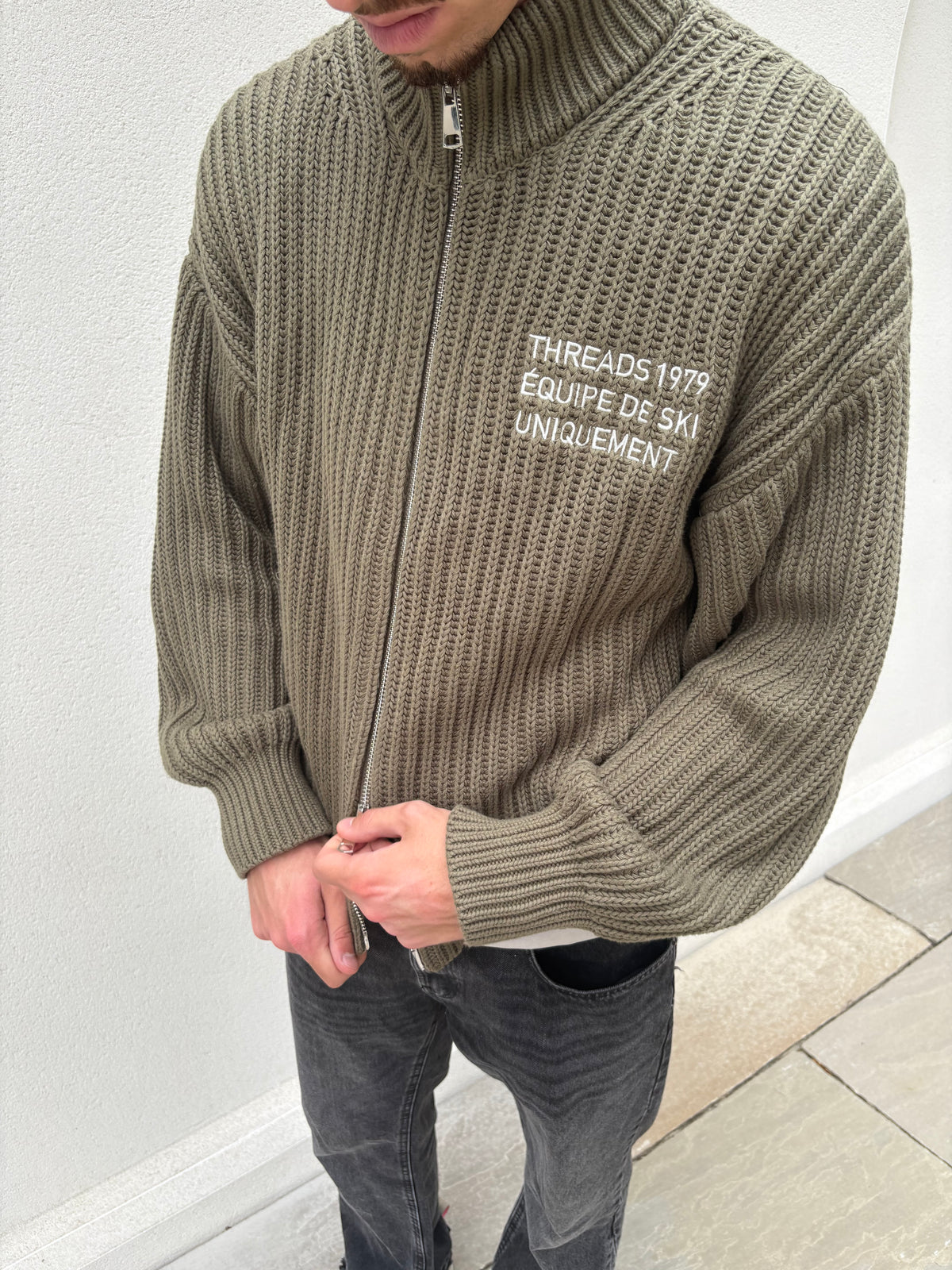 HEAVYWEIGHT KNIT TRACK JACKET - KHAKI