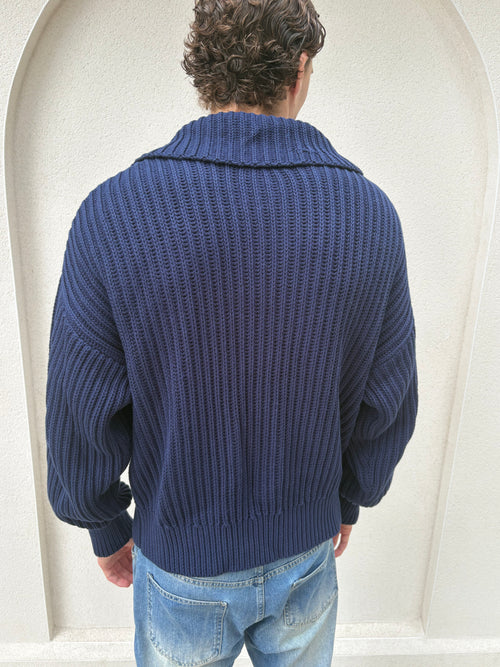 HEAVYWEIGHT KNIT TRACK JACKET - NAVY